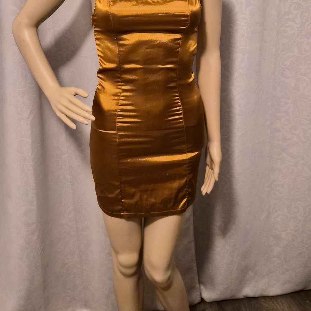 PrettyLittleThing Metallic Gold Mini Dress
